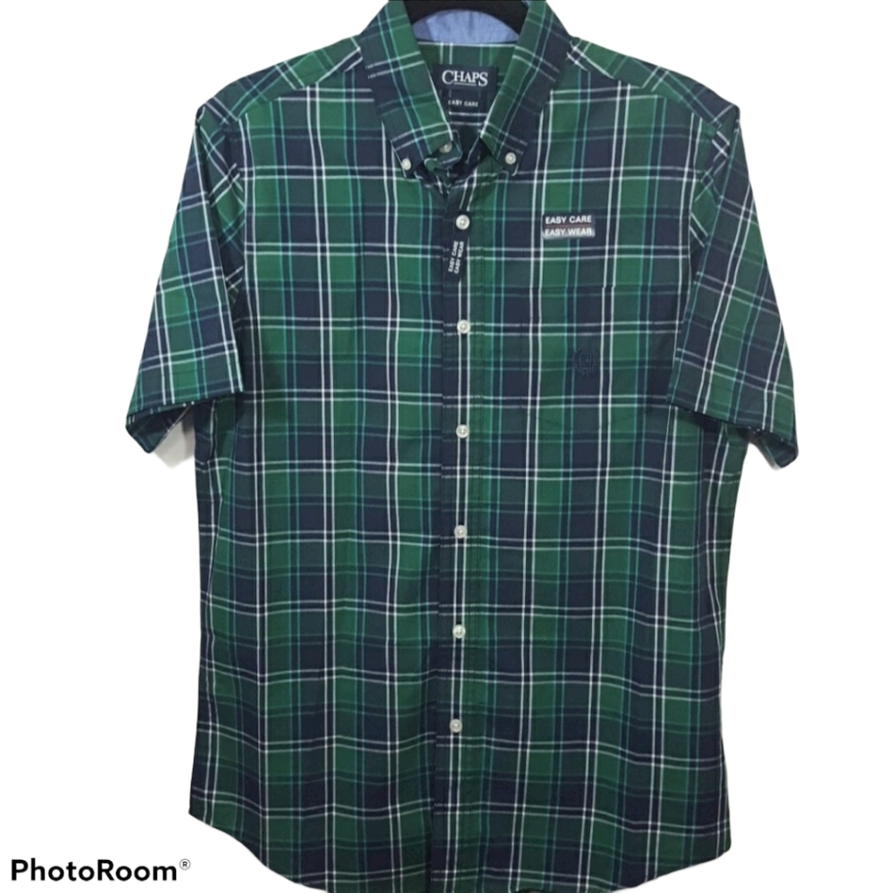 Men's Chaps Button Down Shirt Blue & Green Plaid Size Small